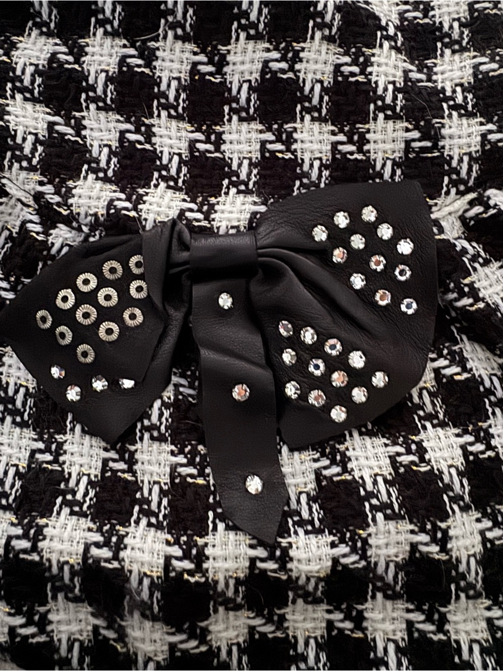 Black & White Tweed Houndstooth dog dress with Bow Accent and Curdoroy lining - Picture 3 of 9